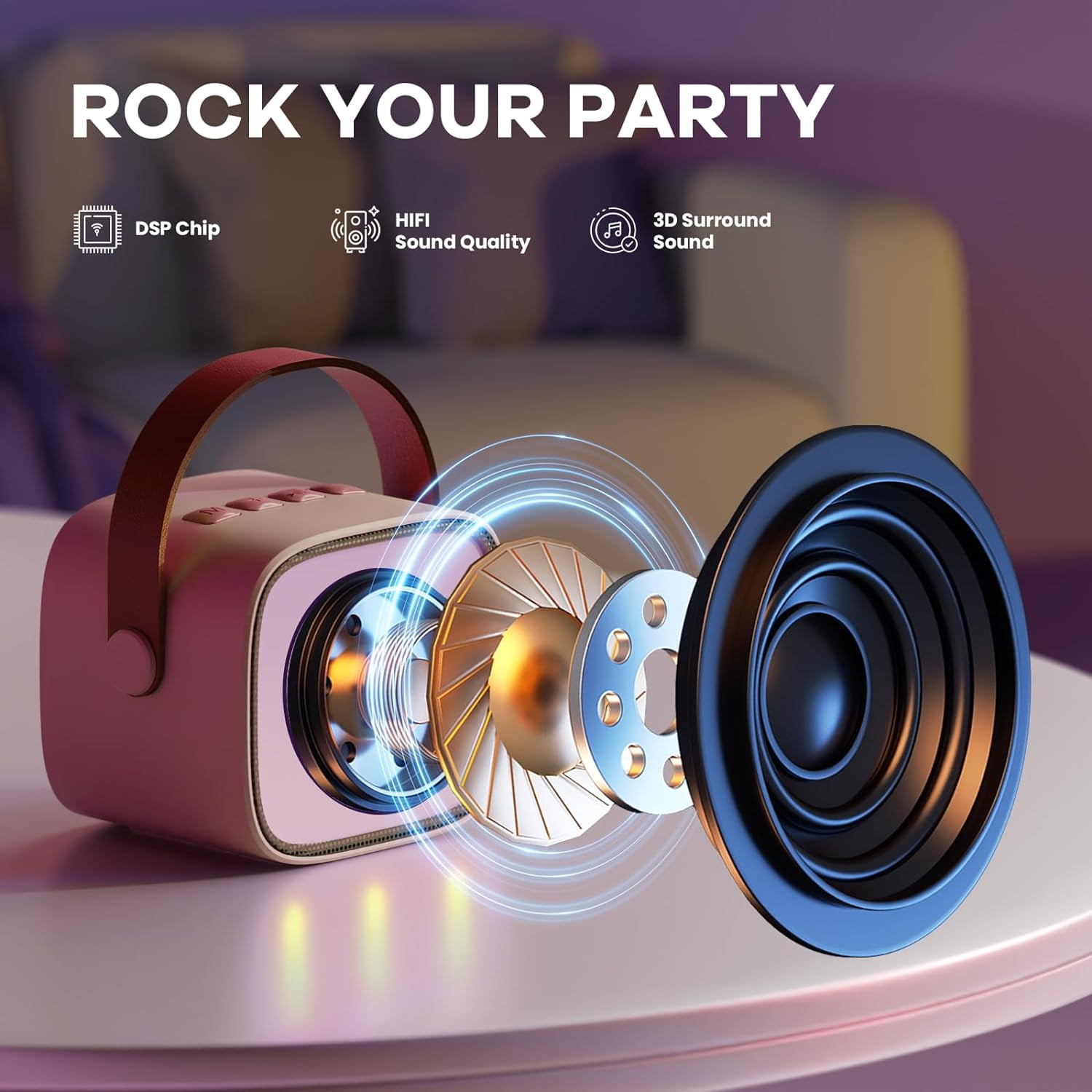 AmzDoer Mini Karaoke Machine for Kids Adults, Portable Bluetooth Speaker with 2 Wireless Microphones, TOP Birthday Gifts Toys for Girls Ages 3-12+ Years Old Toddler
