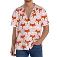 thumbnail image 1 of Balery cute fox pink Camisa Casual de Manga Corta con Botones para Hombre, Texturizada, Estilo Cubano, para Playa, Verano-Large, 1 of 5