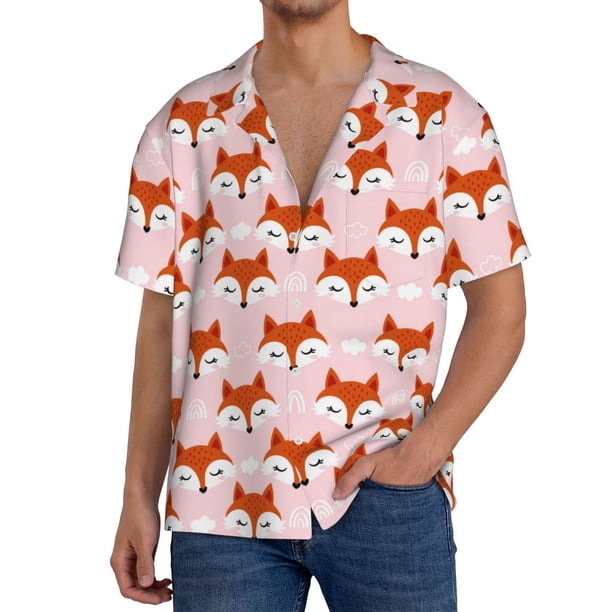 Fotbe cute fox pink Camisa Estampada de Manga Corta para Hombre, Casual de Verano, Estilo Playero, Sin Arrugas-3X-Large