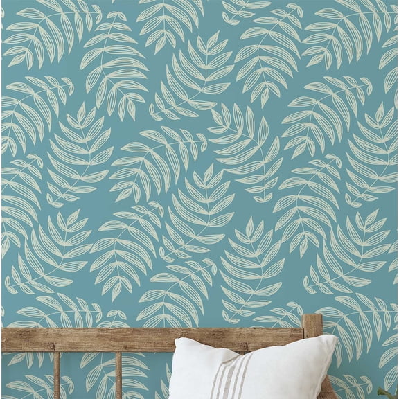 S4Sassy Fern Leaf Wallpaper - Blue Wall Covering, 25" x 120" Self-Adhesive Vinyl Wall Paper, Decorative Walls Wrap, Easy DIY Walls Covering For Bedroom, Living Room, Living Space