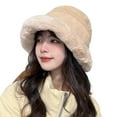 thumbnail image 2 of dianhelloya Winter Bucket Hat Soft Plush Foldable Stylish Thickened Outdoor Warm Windproof Fisherman Hat for Women Beige, 2 of 8