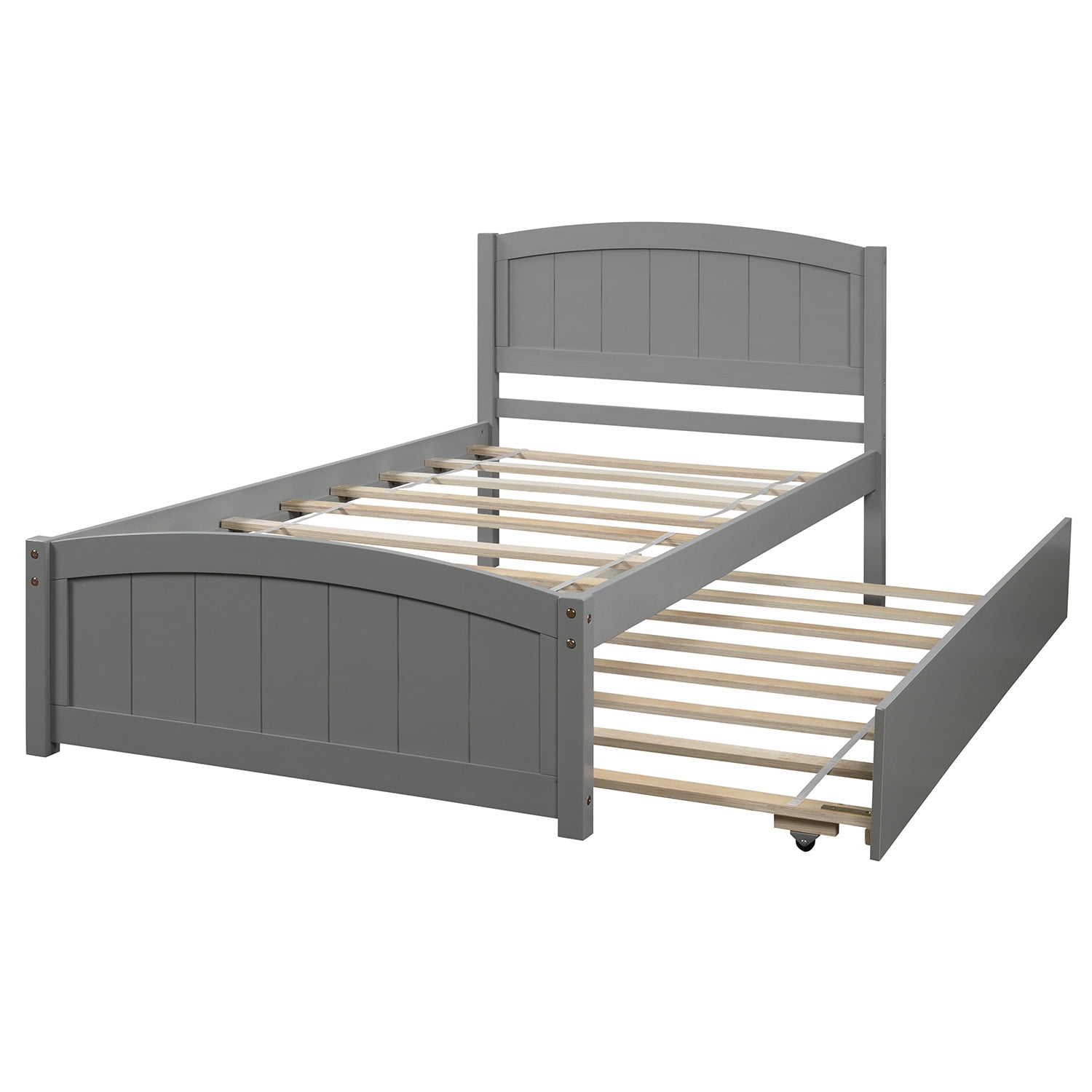 Aukfa Platform Bed with Trundle - Solid Wood Twin Size Bed Frame - Gray