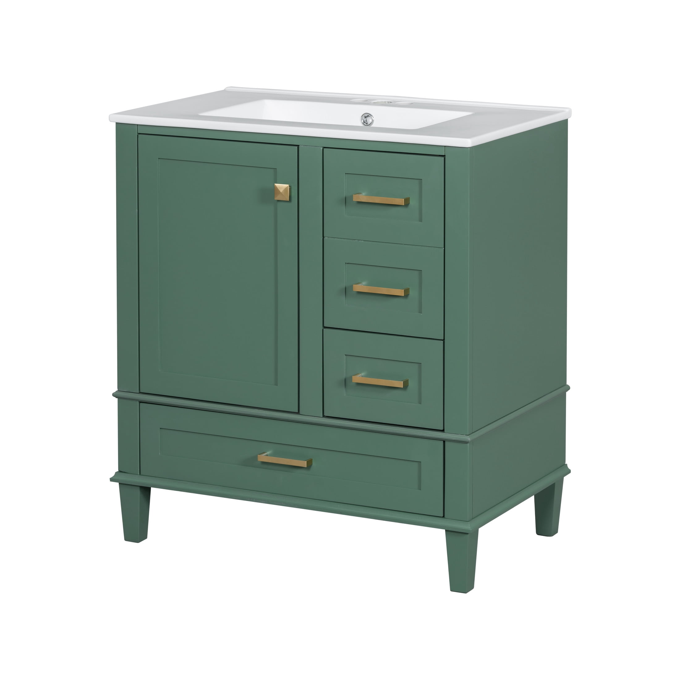 Nyveth Modern Bathroom Vanity with Ceramic Sink, Shelves, Drawers, Wood, Green