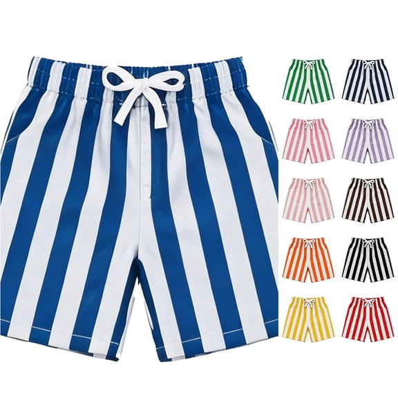 CUZIBR Boys Shorts Classic Striped Swim Trunks Elastic Drawstring Waist With Pockets Quick Dry Board Shorts Casual Bathing Bottoms For Summer Beach Pool Vacation Outdoor Play,Blue,7-8 Years