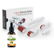 DERMA-CIT 5-In-1 Skin Care Kit Titanium Micro Needle Derma Roller (12/240/600/1200 Needles) for Wrinkles, Acne Scars