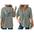 thumbnail image 3 of Blusas de Verano para Mujer, de Punto Gofre, de Corta, con Cordón, Sudaderas con Botones y Cuello en V, Blusas Informales, Camisas. Verde S, 3 of 9