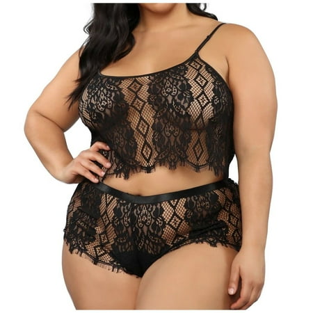 

wendunide underwear women Shorts Lace Coat Suit Womens Top Lingerie Lace Set Underwear Sleepwear Black XXXXL