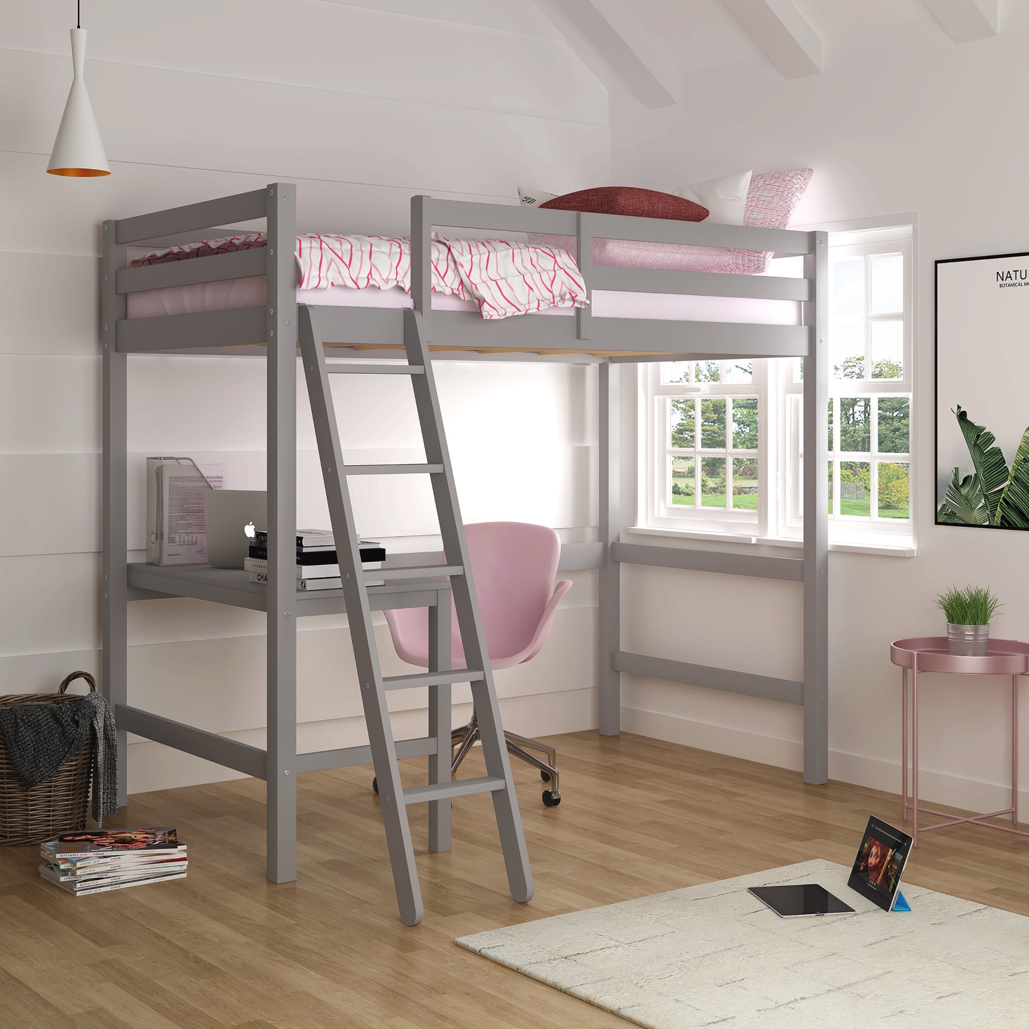 Campbell Wood Twin Loft Bunk Bed With, Bunk Bed With Workspace