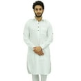 thumbnail image 2 of Atasi Men's Classic White Pathani Style Kurta Long Cotton Shirt-X-Large, 2 of 3