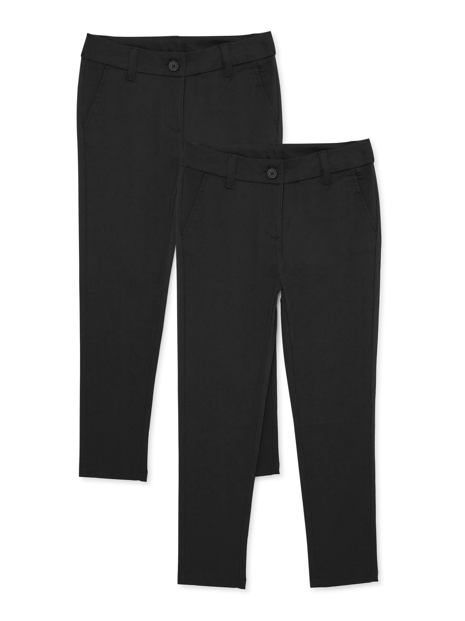 Wonder Nation Girls School Uniform Stretch Twill Skinny Pants, 2Pack