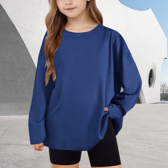 Xdegoge Girls Oversized Long Sleeve T-Shirt Comfortable Casual Tops Crewneck Kids Teen Girl Shirts Soft Fashion Plus Size Tshirt Shirts