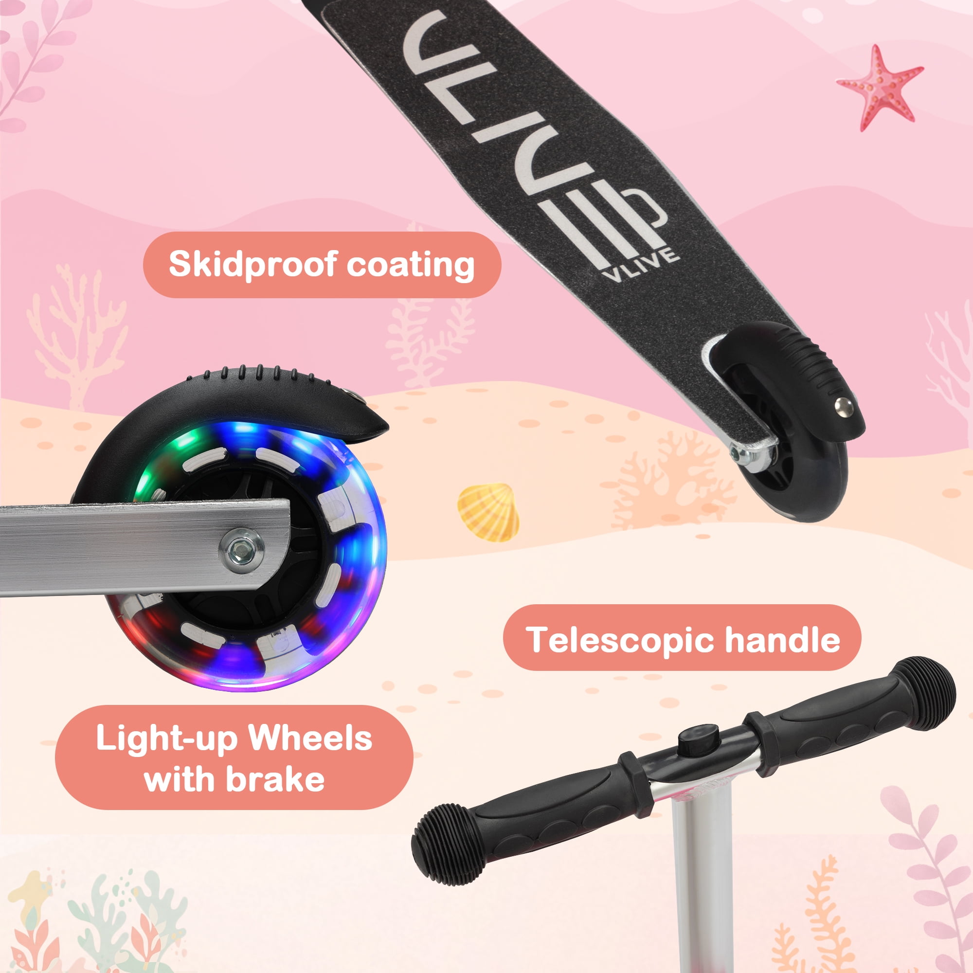 Tobbi Scooter Suitcase, Kid Carry on Luggage Scooter, Children Ride on Luggage for Girls, Pink
