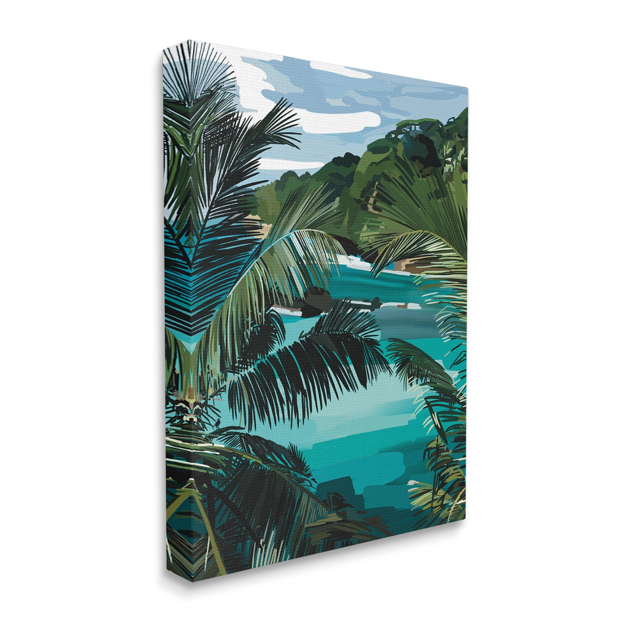 Stupell Industries Tropical Ocean Inlet Lush Palm Tree Hills Graphic Art Gallery Wrapped Canvas Print Wall Art, Design by Amelia Noyes