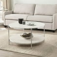 thumbnail image 2 of SEI Furniture Silas Round Faux Travertine Stone Cocktail Table in Chrome, 2 of 3