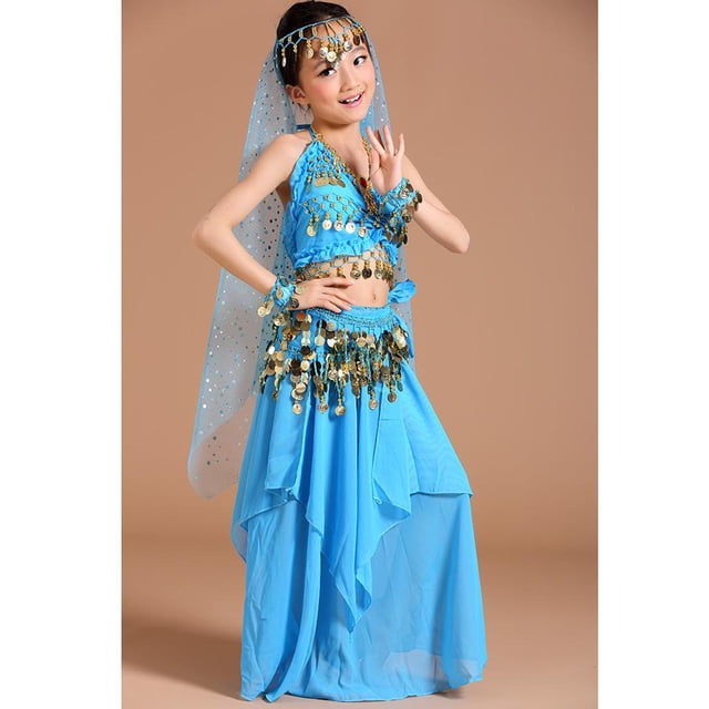 niñas traje de danza del vientre moneda borla Halter Top cadera bufanda /M/ Hugo Traje de la danza del vientre