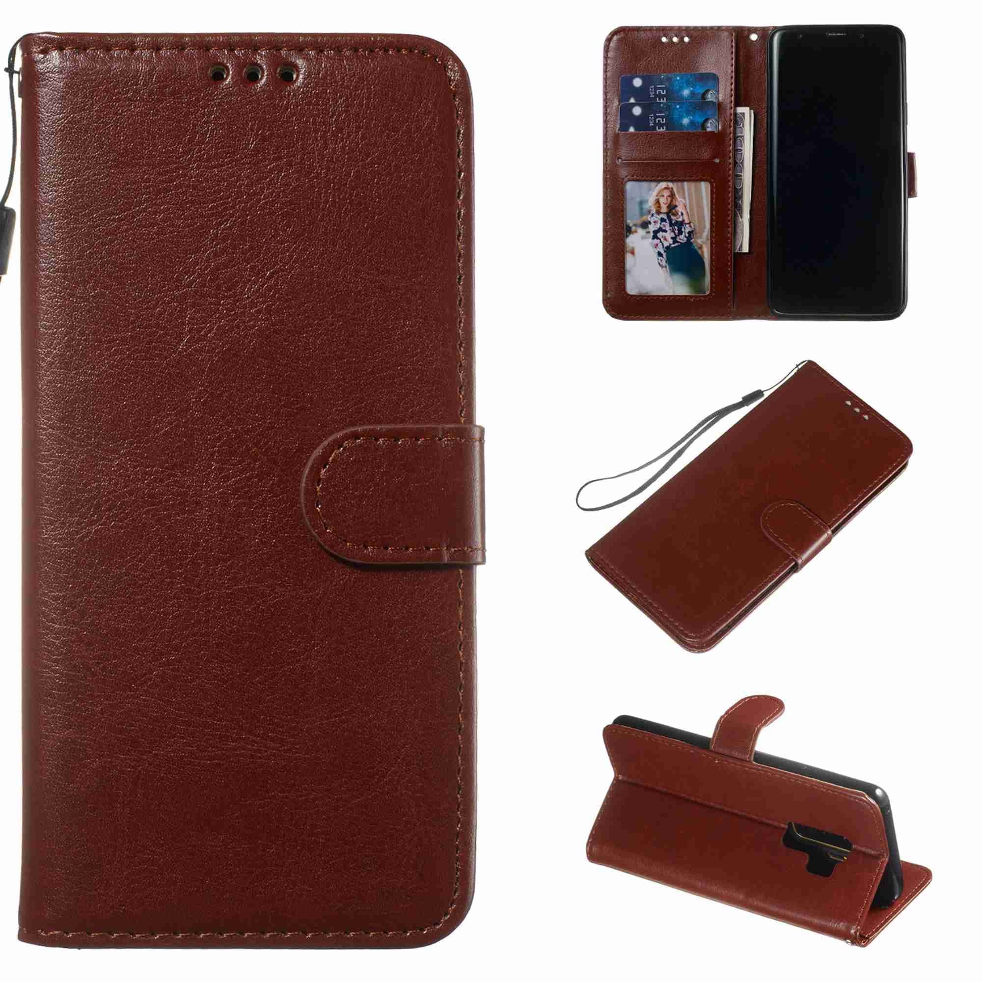 Brown PU Leather Wallet Cover Compatible with Samsung Galaxy S9 Flip Case for Samsung Galaxy S9