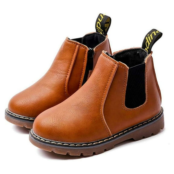 Kids Girls Winter Round Toe Zipper Chunky Chelsea Ankle Boots Low Heel Slip On Dress Booties (Toddler/Little Kid)