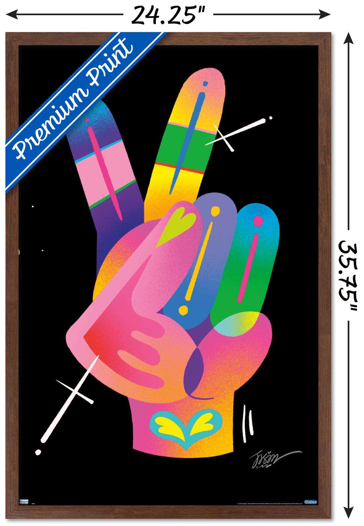 Jason Naylor - Peace Sign Hand Wall Poster, 22.375" x 34", Framed
