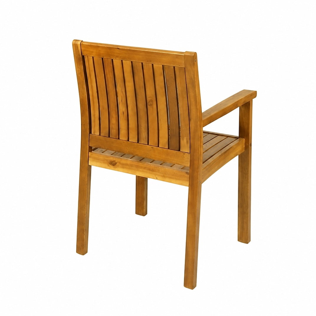 Outdoor Dining Chair Set of 2 with Acacia Wood and Slat Panel Back, Patio Chairs and Garden Seating for Backyard Deck, Teak