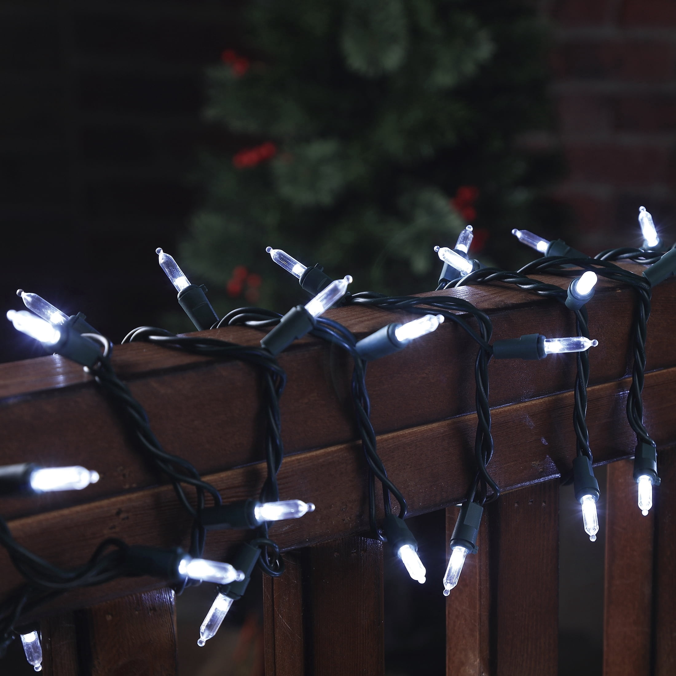 Indoor/Outdoor 300-Count LED Mini Christmas String Lights, Cool White, Green Wire, 62.3', by Holiday Time