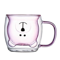 Cute Bear Double Wall Insulated Glass Mug with Handle, 8.5oz Milk Tea Coffee Cup, Birthday Valentine Gift for Kids, Adults, Home Use, Dishwasher Safe,Pink