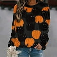 thumbnail image 2 of Chandail en Molleton Citrouille Chat pour Femmes Halloween Col Rond Pull Manches Longues Hauts Décontractés Amples, 2 of 5