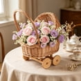 thumbnail image 5 of Woven Rattan Pram Shaped Flower Basket, Cute Rural Decor with Wheels and Handle for Weddings, Parties, and Candy Display, 5 of 5
