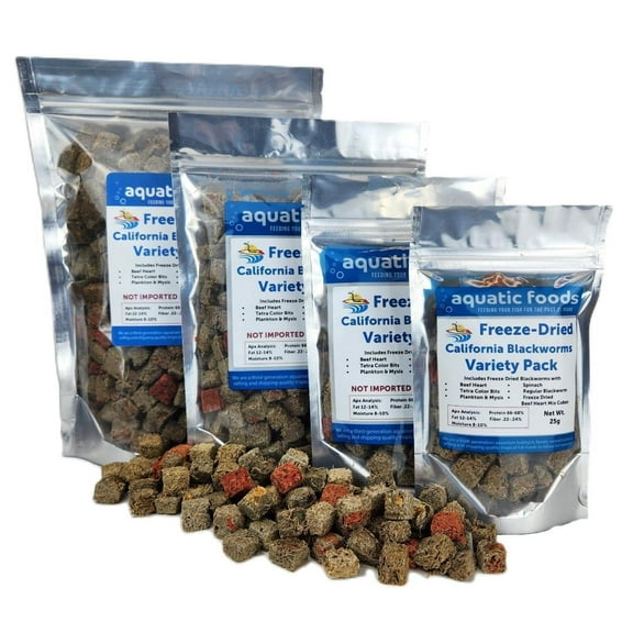 California Blackworms as Freeze Dried Variety Pack of 5-Types for Discus, Cichlids, All Tropical Fish. Farmed and Freeze Dried in California USA! NOT Imported from Mexico - 25 Grams
