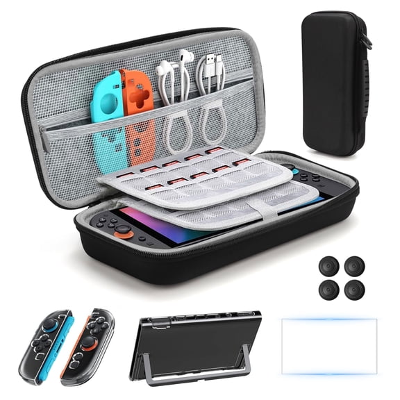 9-in-1 Accessories Kit Fit for Nintendo Switch 2 (2025), Portable Carrying Case w/Dockable Console Cover, Clear TPU Case, Tempered Screen Protectors