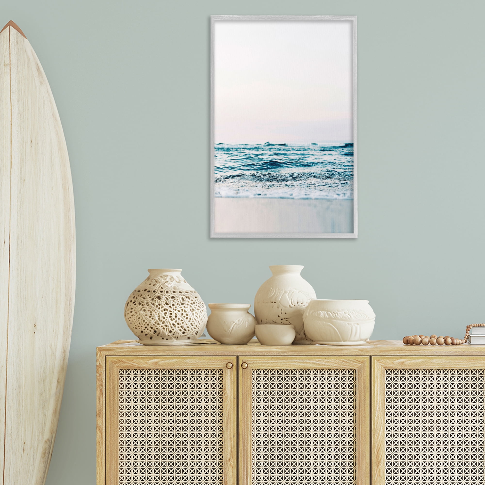 Stupell Industries Subtle Beach Waves Coastal Photography Gray Framed Art Print Wall Art, 20 x 30