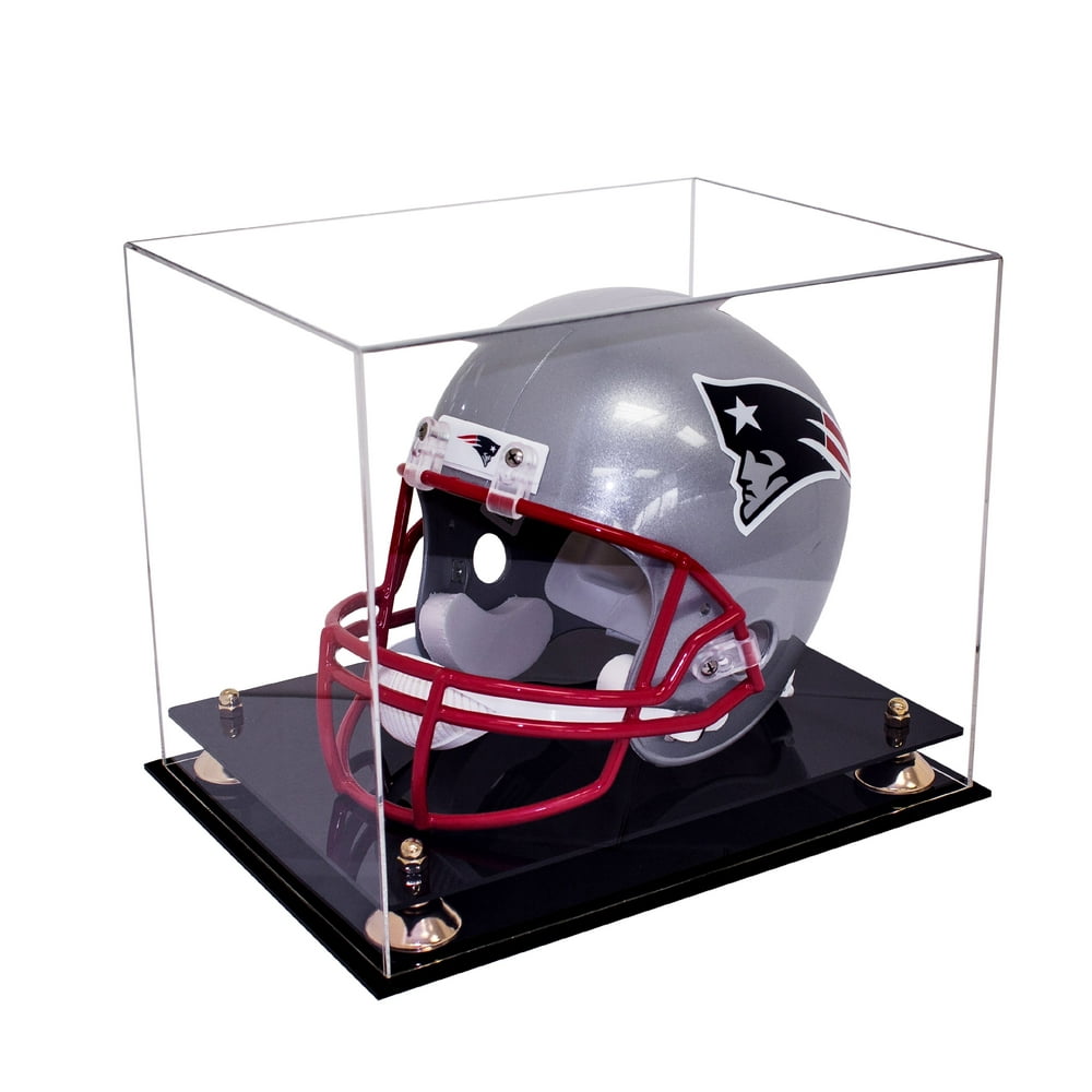Deluxe Clear Acrylic Football Helmet Display Case with Gold Risers