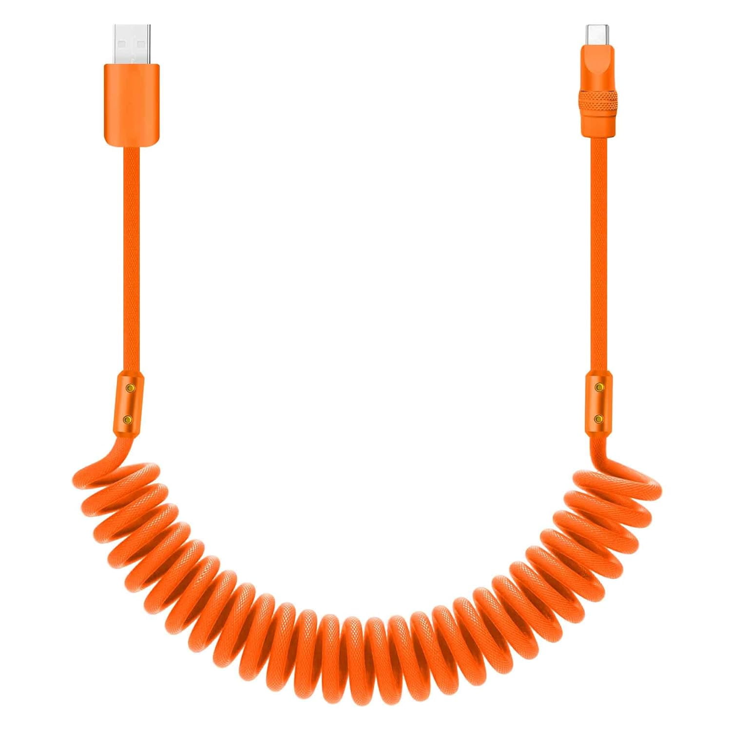 MHAWBL-Curly Chubby 120W Coiled USB C Cable Retractable Fast Charging Cable for Car Charger Cord Compatible with iPhone 17-15 Series, Orange, USB-A to Type-C, 2.29FT-3.6FT