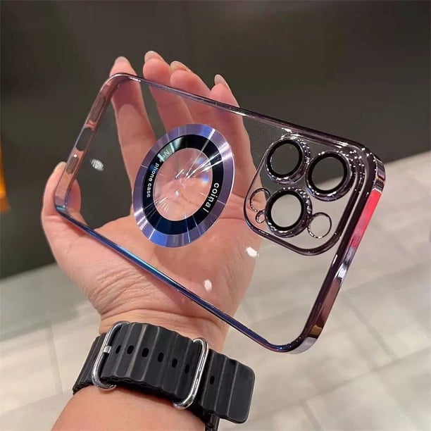 Funda magnética para teléfono móvil con patrón de CD faltante para iPhone 14, Apple 13 Promax con película de lente, revestimiento de PC