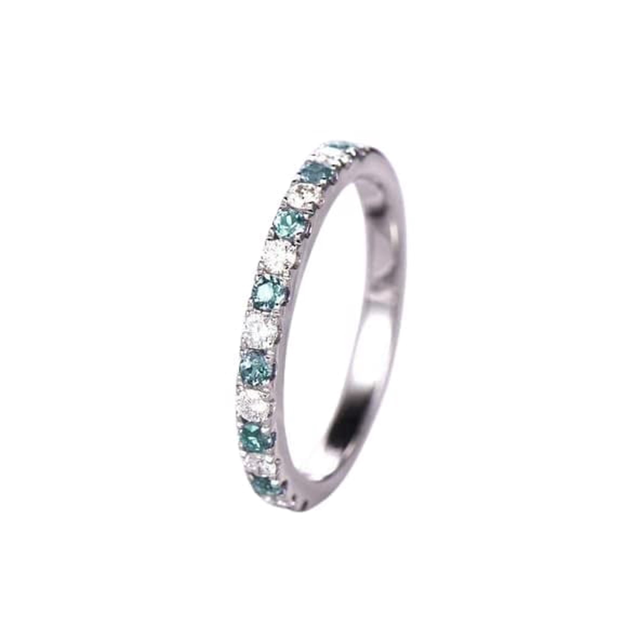 HeartsAndYou 1ct Natural Emerald & Diamond Alternate Anniversary Band 14k SOLID White Gold
