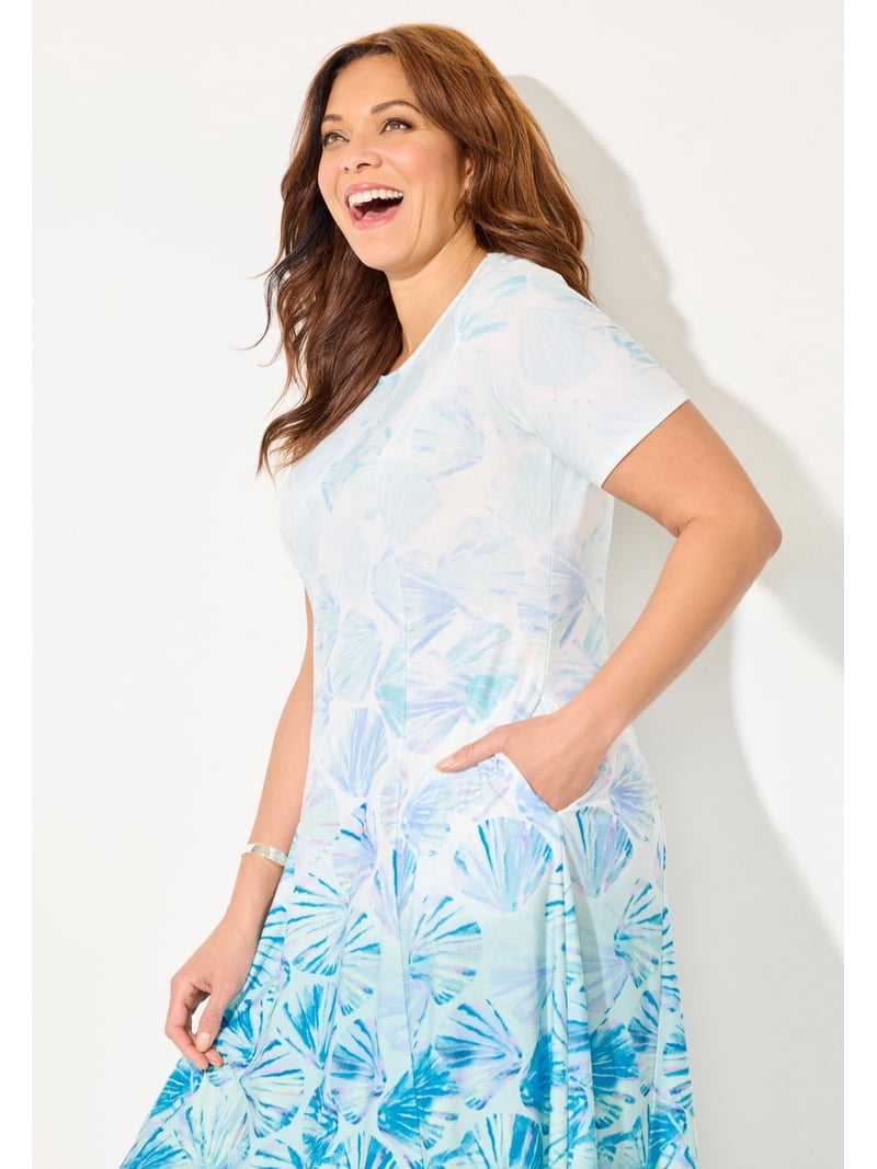 plus size petite cocktail dresses Petite Plus Size Women's Scoopneck Maxi Dress by Catherines in Blue Ombre Seashells (Size 0XWP)