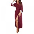 thumbnail image 1 of Women Bathrobe Lace Satin Lingerie Robe Long Sleeve Babydoll Nightie Robes Kimono Robe, 1 of 7