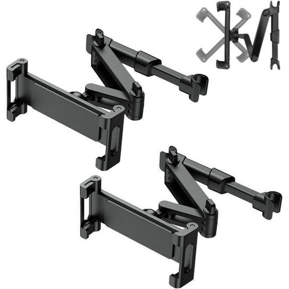 3-in-1 Car Headrest Tablet Holder, Car Headrest Tablet Phone Holder, Extendable and Foldable, Adjustable Backseat Mount, 360 Degree Rotation for Travel (Black*2)