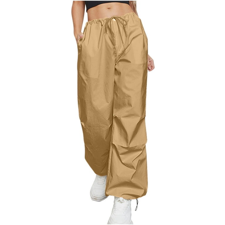 DTBPRQ Women's Baggy Cargo Pants Drawstring Low Waist Workout Pants Wide  Leg Ruched Hiking Pants Parachute Pants for Women Hippie Lounge Pant