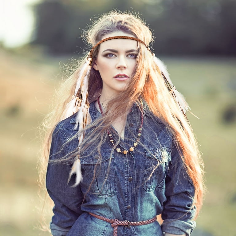 Wowstyle Feathers Headband For Women Hippie Floral Hairband Boho