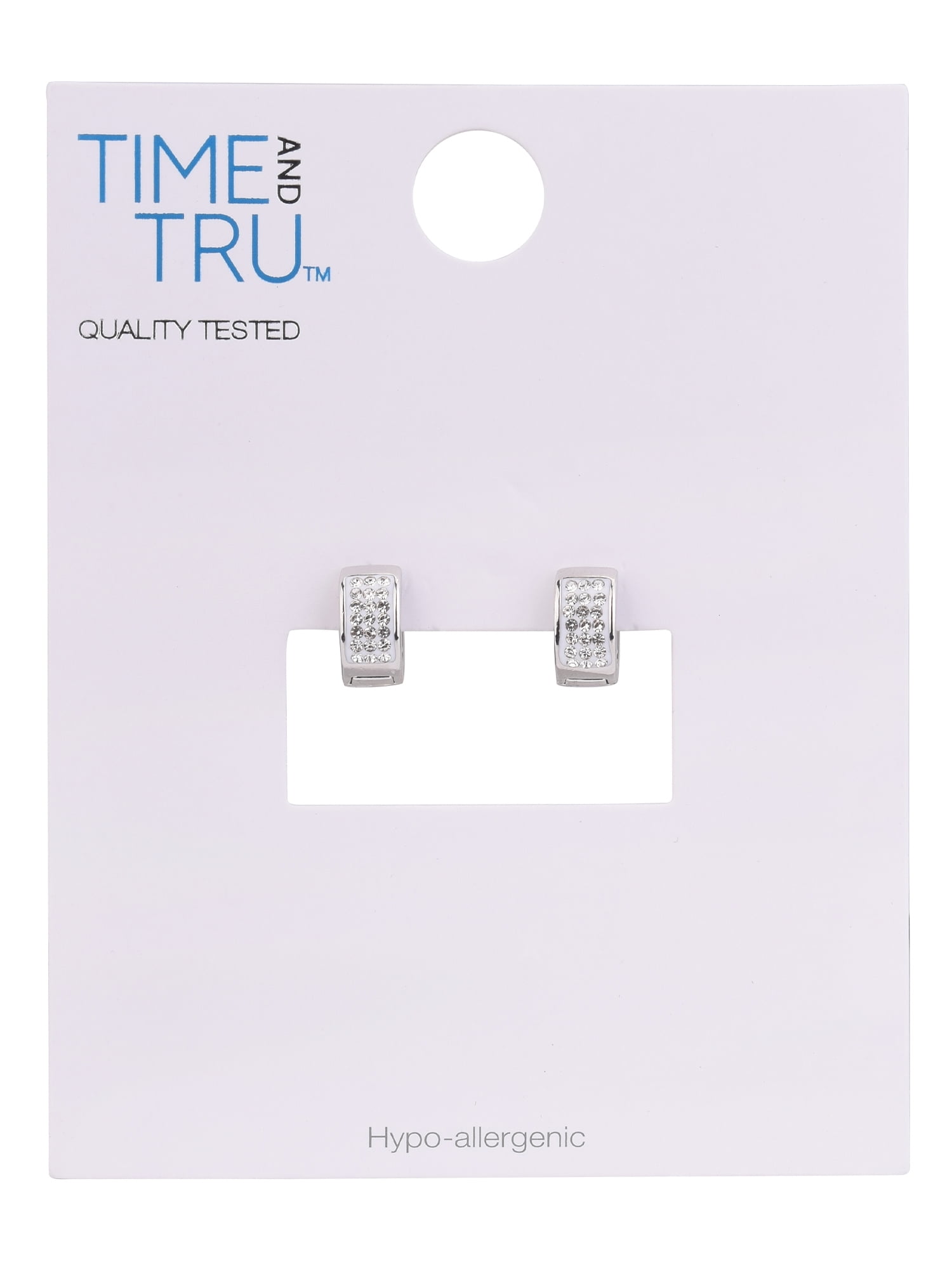 Time and Tru Adult Women's Silver Tone Small Crystal Huggie Metal Hoop Earring
