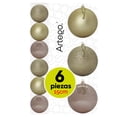 thumbnail image 1 of Esferas para árbol de navidad Artego extra grandes de 15 cm de diámetro paq 6 esferas Champagne Ambar Línea SKY 3 diversos acabados navideños Mate brillantes cromadas para colgar Christmas ornaments, 1 of 6