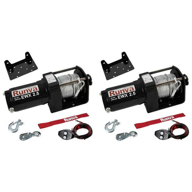 Runva 2500 Lbs Electric 12V ATV UTV Power Tow Winch with Remote Control (2 Pack)