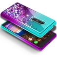 thumbnail image 5 of Nagebee Case for Alcatel TCL A1X A503DL, Alcatel Onyx 5008R (Cricket) with Tempered Glass Screen Protector, Sparkle Glitter Flowing Waterfall Liquid Floating, Durable Girls Cute Case (Aqua/Purple), 5 of 6