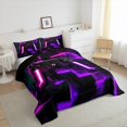 thumbnail image 4 of Gamepad Bedding Sets Gamer Comforter Set, Aesthetic Neon Futuristic Cubes Duvet Insert Video Game Gaming Down Comforter, Black Hot Pink Purple Bedding Comforter Sets, 4 of 7