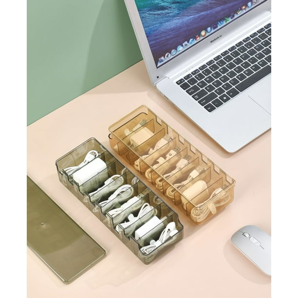 Caja organizadora del cable de carga de escritorio | Estuche de almacenamiento para cable de alimentación con 8 compartimentos | Soporte de gestión de cable de plástico | Reutilizable para