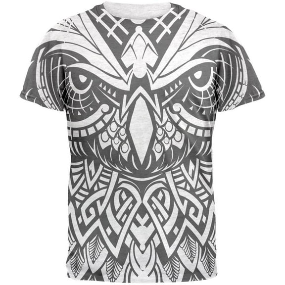 Trippy Tribal Owl Mens Soft V-Neck T Shirt Heather White 2XL