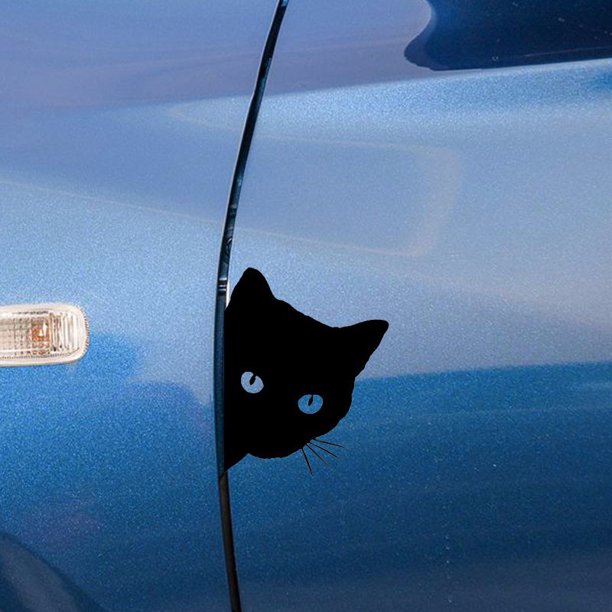 Ouken Styling Cat Peeking Custom Reflective Car Decal Auto Truck Vehicle Motorcycle Sticker (Gato Negro) 4 Piezas