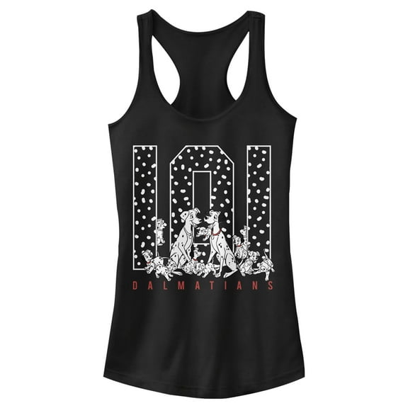 Junior's One Hundred and One Dalmatians The Whole Family Racerback Tank Top Black Small