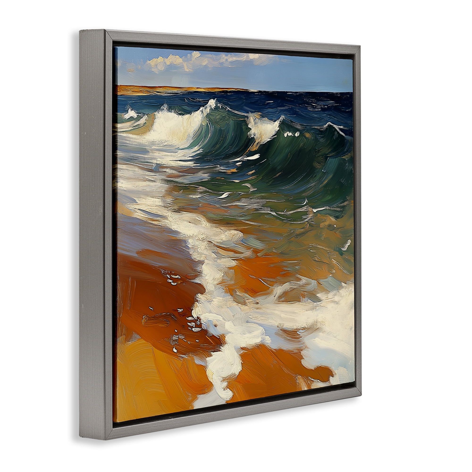 Stupell Industries Glassy Ocean Waves Break Gray Framed Floater Canvas Wall Art, design by Walker Noble