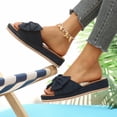 thumbnail image 5 of OOOUM Bow Platform Sandals For Women Comfortable Cushioned Soft Wedge Sandals Open Toe Slip On Casual Summer Beach Flats Navy US:5.5, 5 of 8